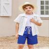 Arshiner Boys Linen Shorts with Elastic Waist Breathable Summer Beach Shorts for Kids 5-13 Years Navy Blue view 4