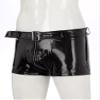 YiZYiF Men's Latex PVC Faux Leather Short Pants Solid Buckled Crotchless Boxer Shorts Hot Pants 2#Black B Medium view 4