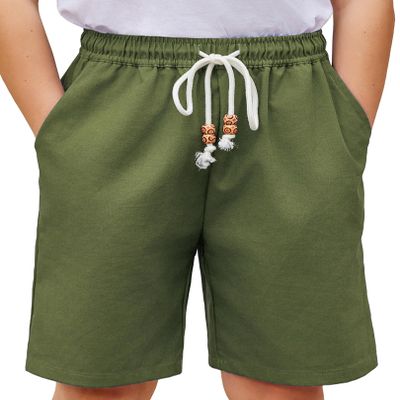Arshiner Boys Linen Shorts with Elastic Waist Breathable Summer Beach Shorts for Kids 5-13 Years Army Green