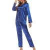 Women's Satin Pajama Set Long Sleeve Button Down Shirts Sleepwear 2-Piece Silky Pj Set Loungewear Pajamas Lounge Sets view 1