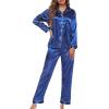 Women's Satin Pajama Set Long Sleeve Button Down Shirts Sleepwear 2-Piece Silky Pj Set Loungewear Pajamas Lounge Sets view 2