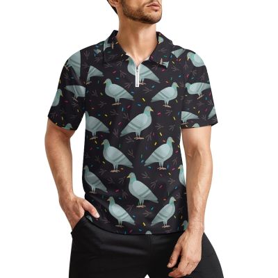 Cute Cartoon Pigeon Birds Mens Golf Polo Shirts Classic Fit Short Sleeve T-Shirt Printed Casual Sportswear Top 3XL