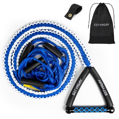 SETYPARY 25ft Wakesurf Rope and Handle, Floating Wake Surf Tow Rope, Removeable 6 Section (Blue & White)