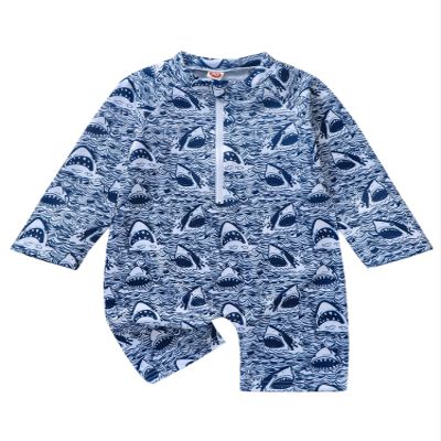 Toddler Baby Boys Long Sleeve Swimsuit UPF 50+ Sun Protection One Piece Zipper Bathing Suit (Blue Black Shark, 2-3 Years)