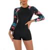 OBEEII Long Sleeve Swimsuits for Women, Floral Printed Rash Guard One Piece Swimsuit Surfing Swimwear Full Body Swim Boyleg Swimsuit Diving Snorkeling Swimsuit Black-flower03 XL view 1