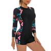 OBEEII Long Sleeve Swimsuits for Women, Floral Printed Rash Guard One Piece Swimsuit Surfing Swimwear Full Body Swim Boyleg Swimsuit Diving Snorkeling Swimsuit Black-flower03 XL view 2