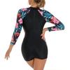 OBEEII Long Sleeve Swimsuits for Women, Floral Printed Rash Guard One Piece Swimsuit Surfing Swimwear Full Body Swim Boyleg Swimsuit Diving Snorkeling Swimsuit Black-flower03 XL view 4