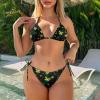 JEOCODY Jamaica Flag Women's Bikini Sets Sexy High Waisted Bathing Suit 2 Piece High Cut Triangle Swimsuit Halter String Thong Swimwear view 2