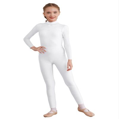Aislor Kids Girls Full Body Unitard Rhinestones Mesh Splice Skating Jumpsuit Long Sleeve Gymnastics Dance Bodysuit White 8 Years