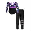 Moily Kids Girls Gymnastics Dance Workout Outfits 2 Piece Long Sleeve Leotard with Leggings Full Body Unitard F#Purple19 10 Years view 2