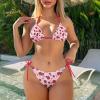 JEOCODY Pink Strawberry Women's High Waisted Bikini Sets 2 Piece Halter String Triangle Bikini Sets Sexy Swimsuit Cheeky Bathing Suits for Teens Plus Size Triangle Tie Side Swimwears view 2