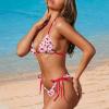 JEOCODY Pink Strawberry Women's High Waisted Bikini Sets 2 Piece Halter String Triangle Bikini Sets Sexy Swimsuit Cheeky Bathing Suits for Teens Plus Size Triangle Tie Side Swimwears view 3