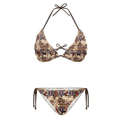 JEOCODY Aztec Women's Bikini Sets Sexy Swimsuits 2 Piece Triangle Halter Bathing Suits String High Waisted Swimwear Spaghetti Strap Push Up Beachwear