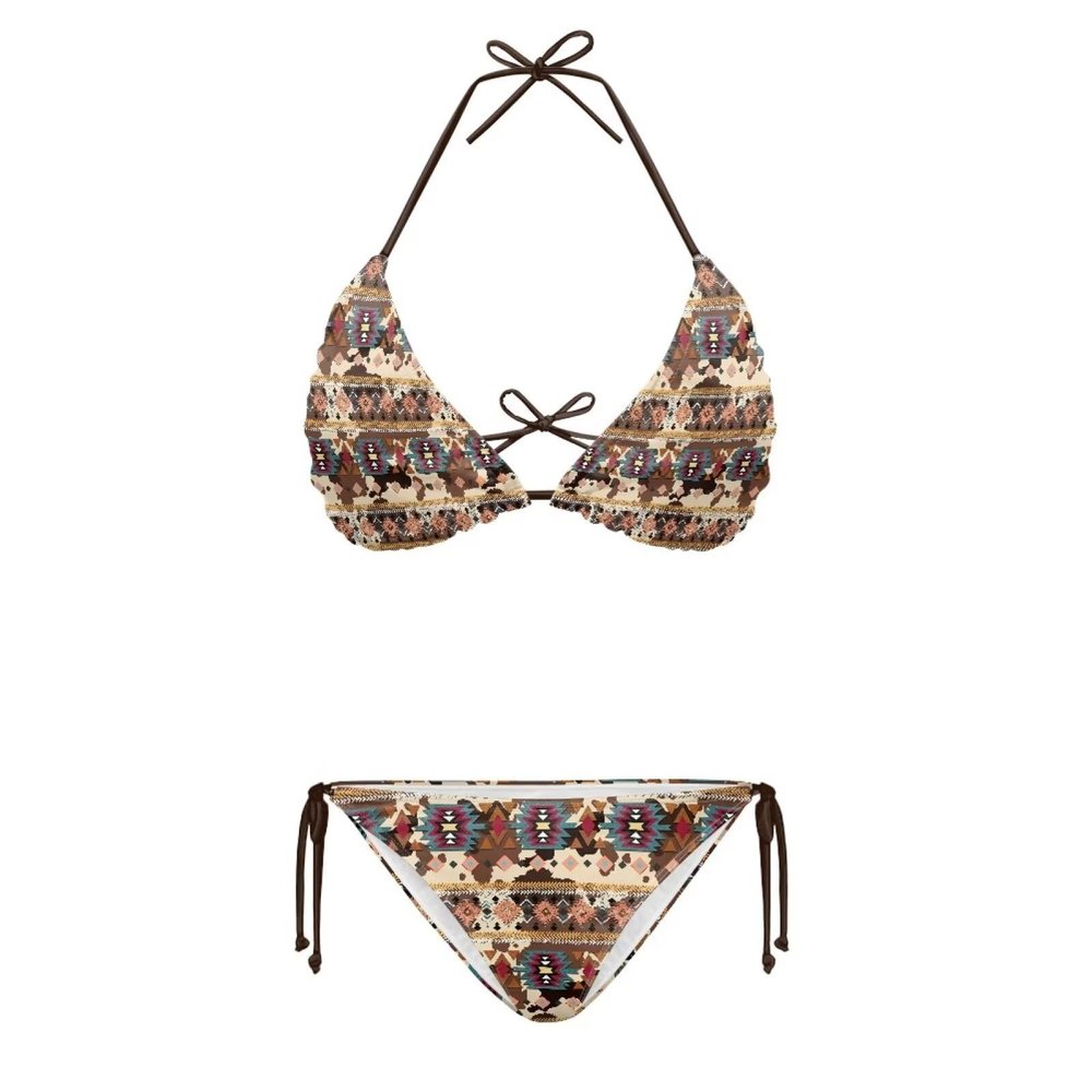 JEOCODY Aztec Women's Bikini Sets Sexy Swimsuits 2 Piece Triangle Halter Bathing Suits String High Waisted Swimwear Spaghetti Strap Push Up Beachwear