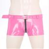 YiZYiF Men's Underwear Faux Leather Zipper Boxers Shorts Low Waist Drawstring Side Latex Briefs 2#Pink A Large view 3