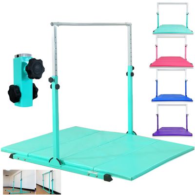MARFULA Gymnastic Bar with Mat for Kids Gymnastic Kip Bar with Mat Horizontal Bar Teal Bar Gymnastic Training Equipment for Kids 3-15 Years Home and Club Use