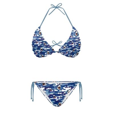 JEOCODY Blue Shark Women's Triangle Bikini Sets Sexy Halter String 2 Piece Swimsuits Plus Size Thong Bathing Suits for Teens Tie Side Bottom with Top