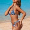 JEOCODY Blue Shark Women's Triangle Bikini Sets Sexy Halter String 2 Piece Swimsuits Plus Size Thong Bathing Suits for Teens Tie Side Bottom with Top view 3