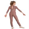 Aislor Kids Girls Full Body Unitard Rhinestones Mesh Splice Skating Jumpsuit Long Sleeve Gymnastics Dance Bodysuit Dusty Pink 8 Years view 2