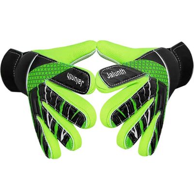 Jalunth Goalkeeper Goalie Soccer Gloves Kids Youth Goal Keeper Field Player Glove Boys Girls Ages 4-6 Years Old Anti-Slip Latex Palm Soft Pu Hand Back Black Green Size 5