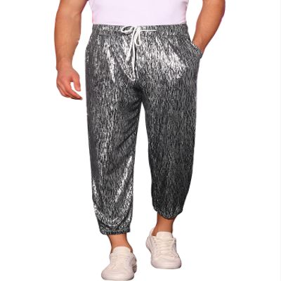 Lars Amadeus Silver Metallic Pants for Men's Sparkle Sequin Dance Shiny 70s Disco Pants 32