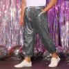 Lars Amadeus Silver Metallic Pants for Men's Sparkle Sequin Dance Shiny 70s Disco Pants 32 view 2