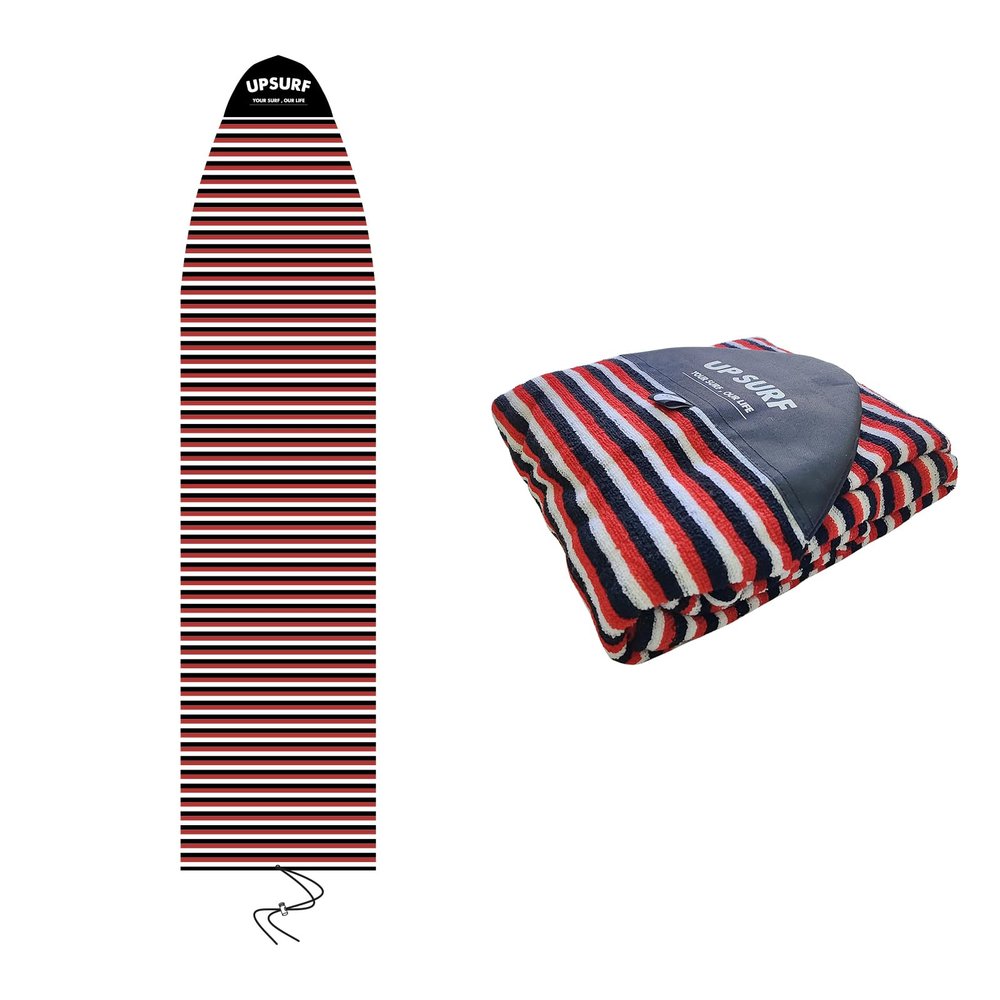 UPSURF 5'11"/6'1"/6'4"Surfnoard Sock Cover-Long board Sock Cover Light Protective Bag for Your Surf Board (Black+White+Red, 5'11")