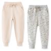 ACESTAR Toddler Boys Cotton Jogger Pants, Little Boys Drawstring Elastic Waist Sweatpants Kids Active Pants with Pocket 2 Pack Beige and White with Spot,6T