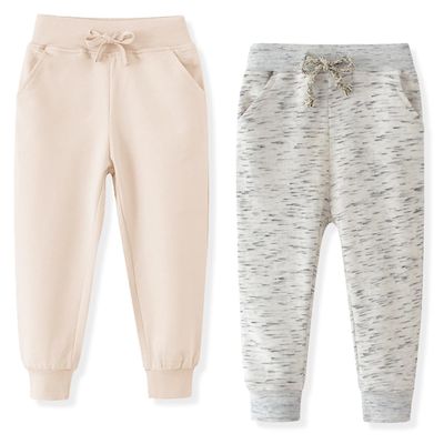 ACESTAR Toddler Boys Cotton Jogger Pants, Little Boys Drawstring Elastic Waist Sweatpants Kids Active Pants with Pocket 2 Pack Beige and White with Spot,7T