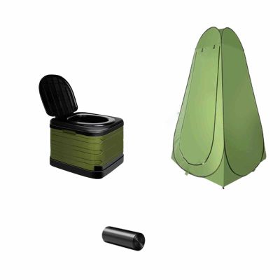 2 in 1 Portable Bedpan, Privacy Toilet Tent, Camp Toilet Changing Room, Shower Tent, Portable Toilet Kit for RV, Camping, Travel (Green)