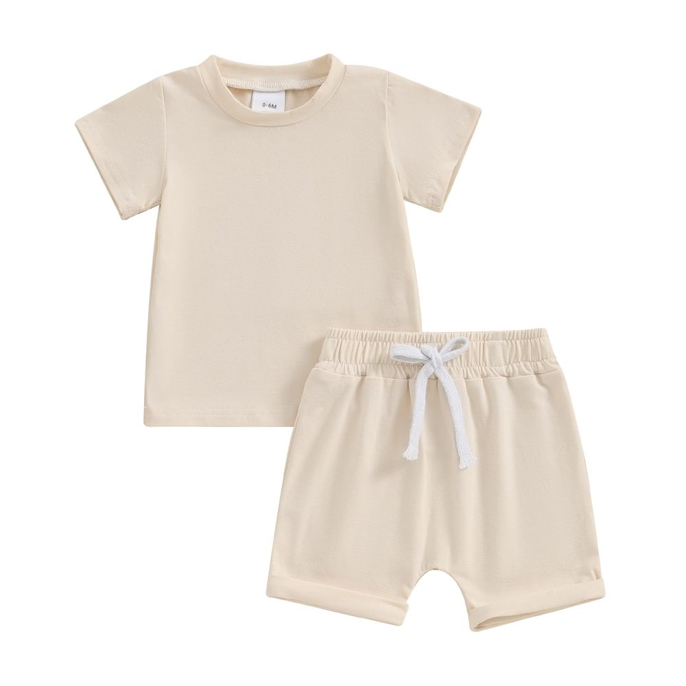 Thorn Tree Toddler Boys Clothes Set Short Sleeve T-shirt Top Elastic Waist Pocket Shorts Solid 2Pcs Outfits