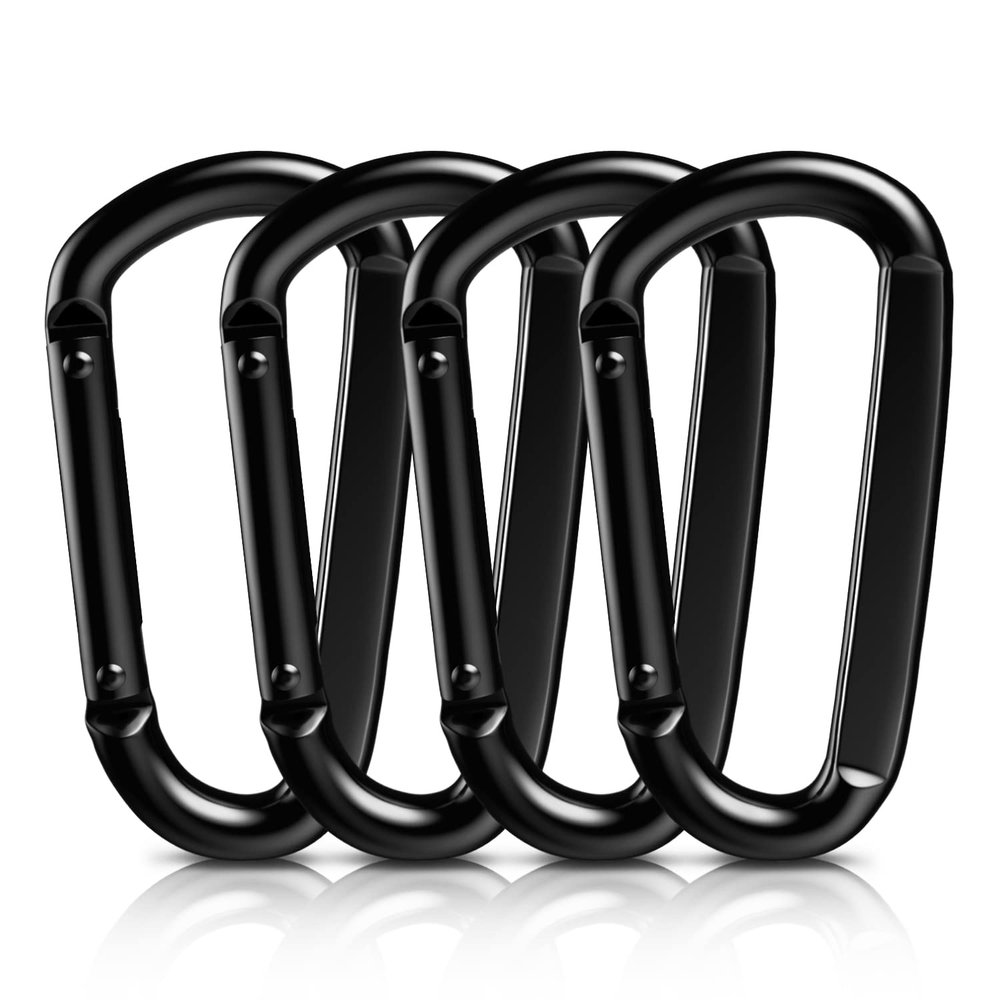 AUTMATCH Carabiner Clips, 3" Carbon Steel Spring Snap Hook Caribeener Clips Buckle Pack Grade Heavy Duty Carabiners Quick Link for Camping, Fishing, Hiking, Traveling, Platy Black, 4 Pack