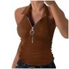 FQZWONG Ribbed Tank Tops for Women, Womens Summer Clothes 2025 Plus Size Sexy Solid Sleeveless Cami Shirts Sexy Ladies Zipper V Neck Blouses Blusas De Mujer De Moda En (Brown,4XL) view 1