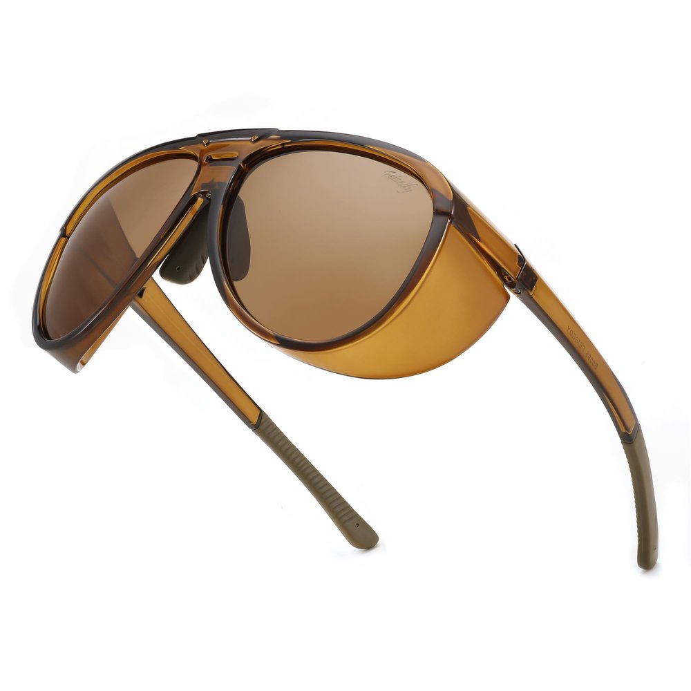 FEISEDY Polarized Aviator Sunglasses Men Women Oversized Round Steampunk Sunglasses Side Shield Goggles B0095