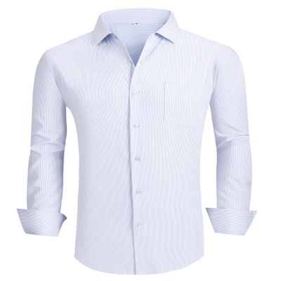 Alex Vando Mens Rayon Dress Shirts Wrinkle Free Regular Fit Stretch Button Down Shirt,Blue/White,M