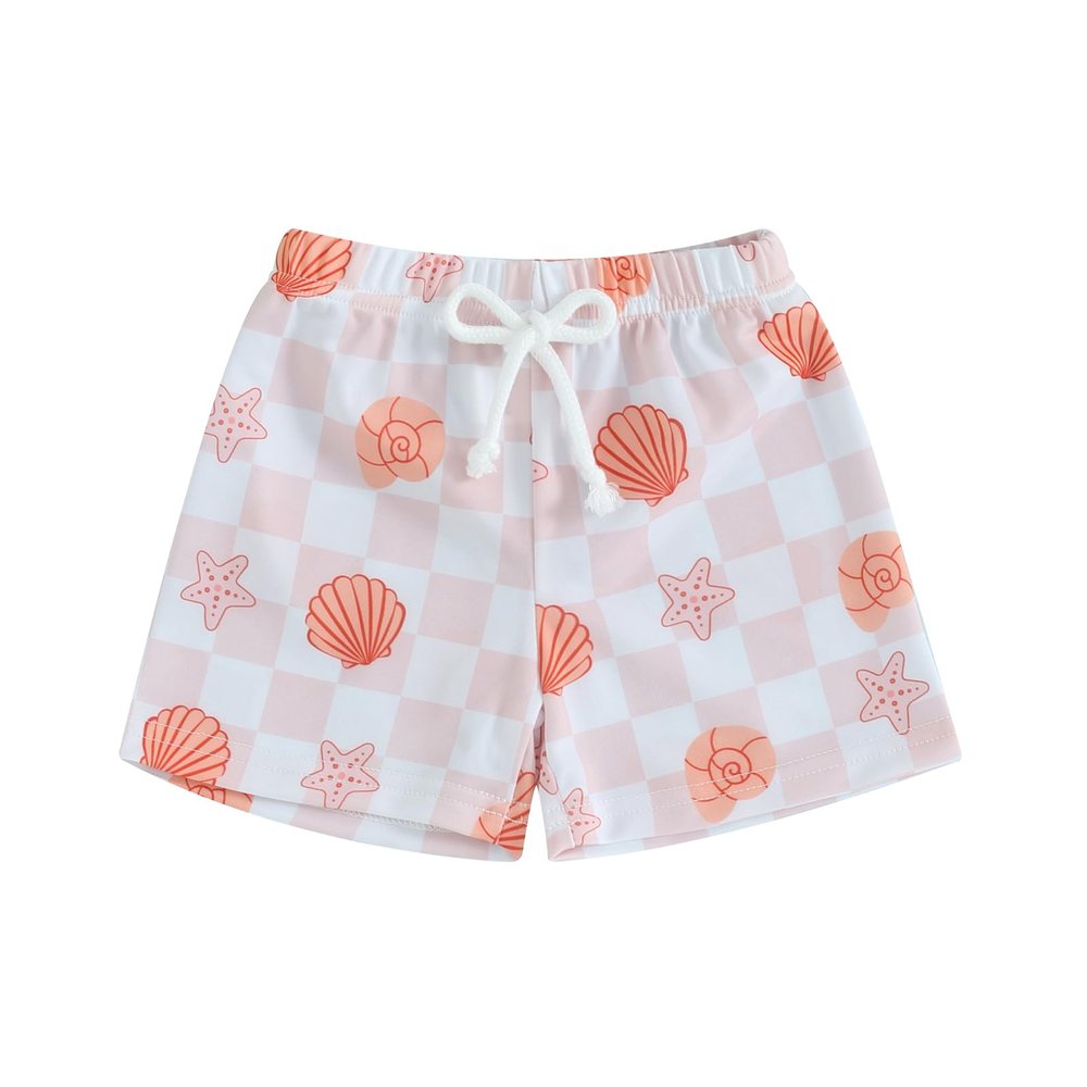 Toddler Baby Boy Girl Swimsuit Infant Swim Trunks Beachwear Kids Bathing Suit Elastic Waist Swimming Shorts Swimwear (Pink Checkerboard Seashell, 2-3 Years)