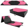 Goplus Folding Gymnastics Mat, 10 x 4 x 2 Thick Tumbling Mats with PU Leather, Hook & Loop Fasteners, Portable Handles, 4-Panel Exercise Mat for Home Gym Workouts, Yoga (Black+Rose) view 1