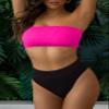 Pink Queen Bikini Sets for Women 2 Piece Bandeau Strapless Swimsuits Ribbed Sexy High Waisted Bathing Suits Pink Black L view 3