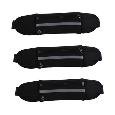 Sosoport 3pcs Adjustable Waist Pack Multi-functional Running Belt for Jogging Cycling and Travel Reflective Stripe and Earphone Black