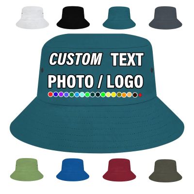 Custom Bucket Hats Design Your Own Photo Text Fisherman Cap Personalized Personalized Sun Hat for Men Women, Blue Green