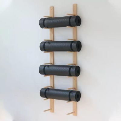 VimrOd Wall Mount Wooden Yoga Mat Holder - 6/9 Tier, Hanging Fitness Storage Racks for Foam Roller, Large Capacity Vertical Display Shelf, Gym Decor (9 Tier)