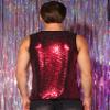 Lars Amadeus Sequin Tank Top for Men's Valentine's Day Shiny Nightclub Party Metallic Sleeveless T-Shirts Large Red view 2