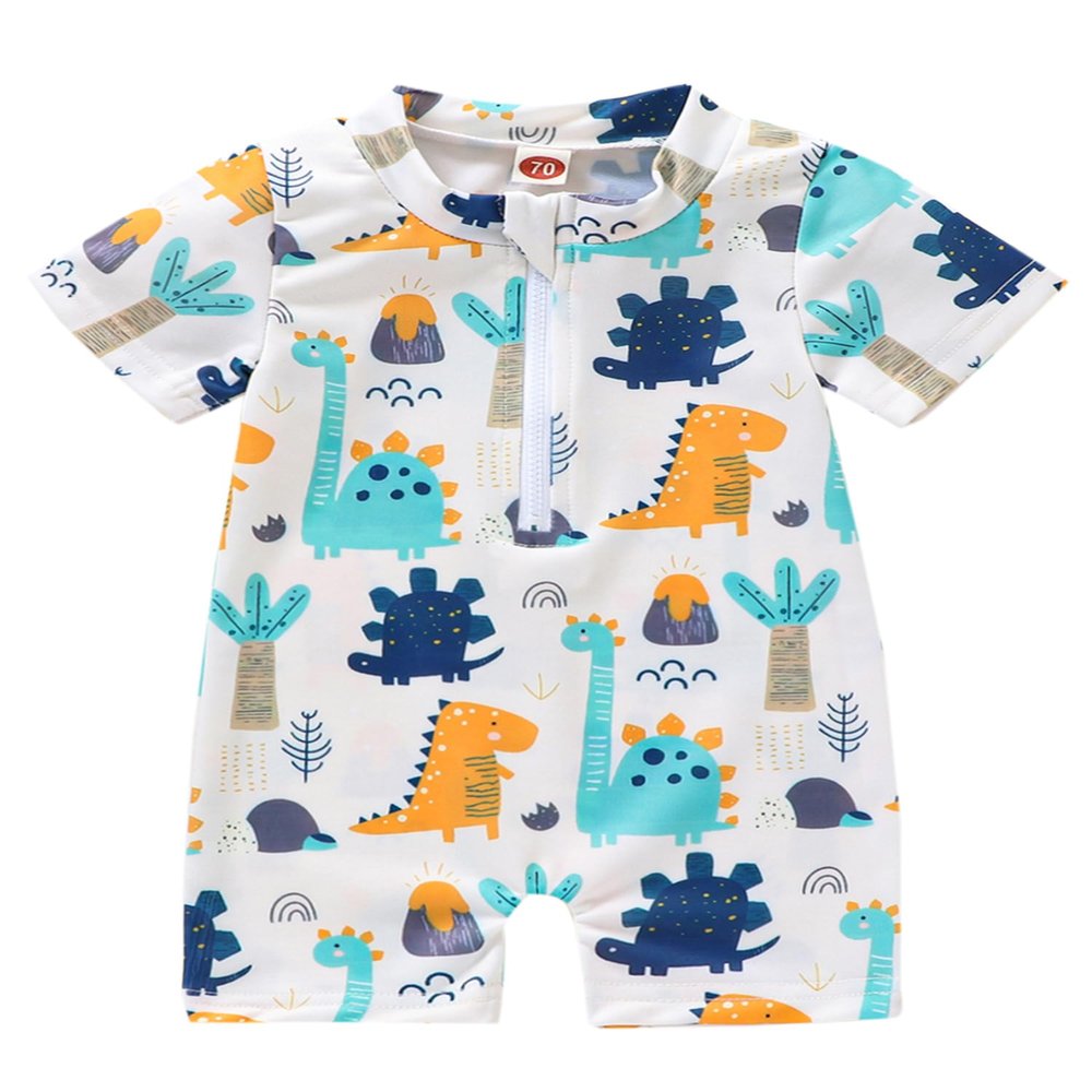 Baby Boys Girls Short Sleeve Shark Swimsuit Rash Guard One Piece Toddler Bathing Suit Swimwear Sunsuit (Blue Dinosaur, 2-3 Years)