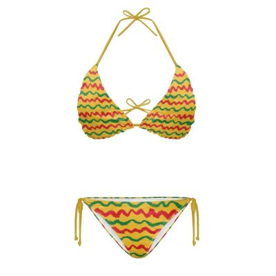 JEOCODY Jamaican Flag Women's Bikini Sets Colorful Yellow Red Green Stripe 2 Piece Halter Triangle Swimsuit Cheeky Thong Bathing Suits Sexy Brazilian Swimwears