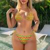 JEOCODY Jamaican Flag Women's Bikini Sets Colorful Yellow Red Green Stripe 2 Piece Halter Triangle Swimsuit Cheeky Thong Bathing Suits Sexy Brazilian Swimwears view 2