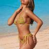 JEOCODY Jamaican Flag Women's Bikini Sets Colorful Yellow Red Green Stripe 2 Piece Halter Triangle Swimsuit Cheeky Thong Bathing Suits Sexy Brazilian Swimwears view 3