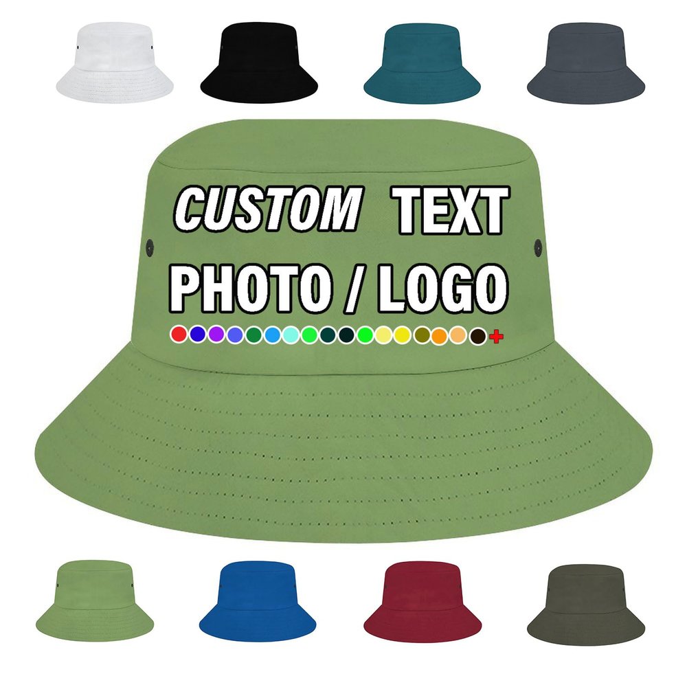 Custom Bucket Hats for Men - Add Your Own Text & Photo,Design Your Own Personalized Fisherman Cap Gift, Fruit Green