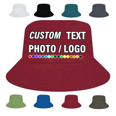 Custom Bucket Hats Design Your Own Photo Text Fisherman Cap Personalized Personalized Sun Hat for Men Women, Dark Red