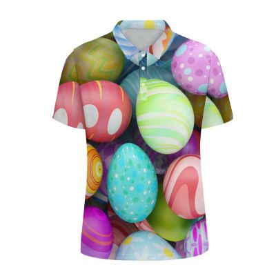 SHACADES Happy Easter Eggs Golf Shirts for Men Quick-Dry Short Sleeve Athletic Shirt Print Mens Hawaii Shirts Dry Fit Moisture Wicking Collared Shirt
