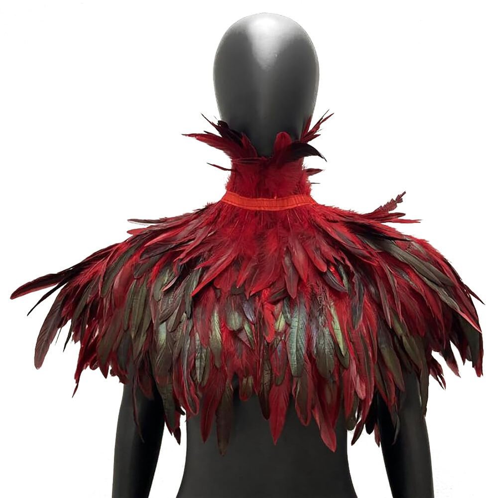 SEADEAR Gothic Feather Shrug Cape, Feather Collar Shawl Black Feather Cape Poncho for Women Halloween Capes Shawls Cosplay